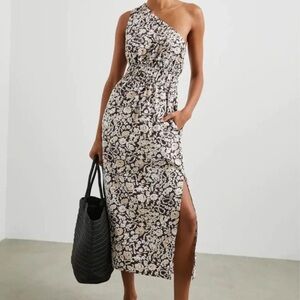 Rails One-Shoulder Floral Midi Dress in Black and Cream